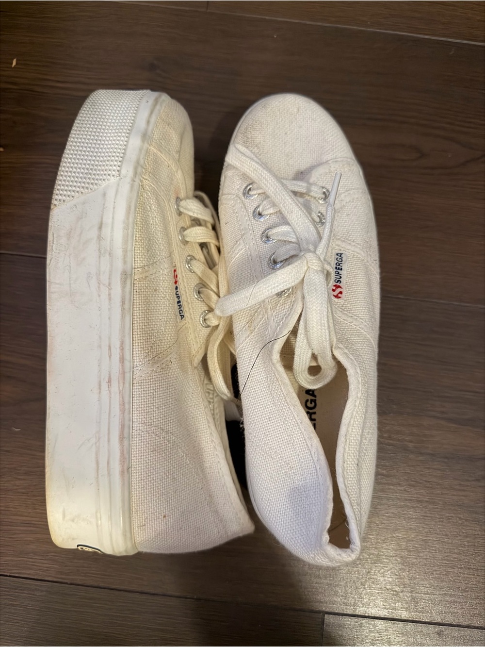 Superga Off-White Canvas Platform Sneakers